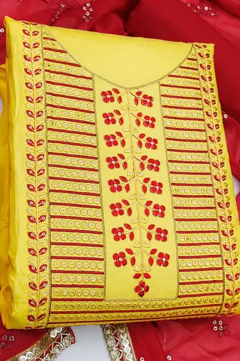 yellow cotton sequins dress material