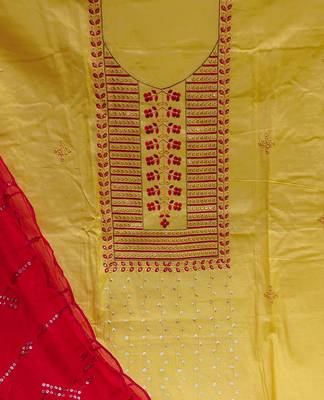 yellow cotton sequins dress material 4