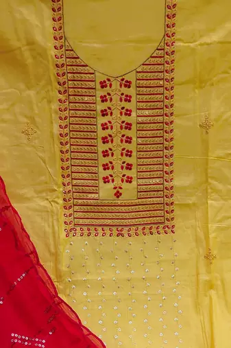 yellow cotton sequins dress material