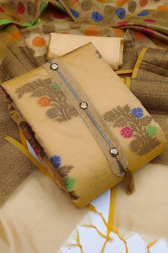 beige jacquard woven dress material