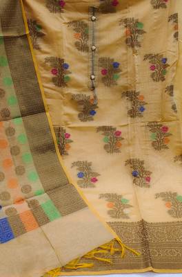 beige jacquard woven dress material 2