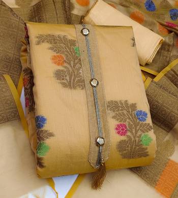 beige jacquard woven dress material 3