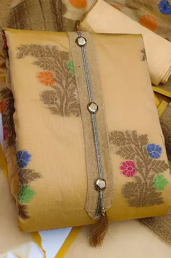 beige jacquard woven dress material