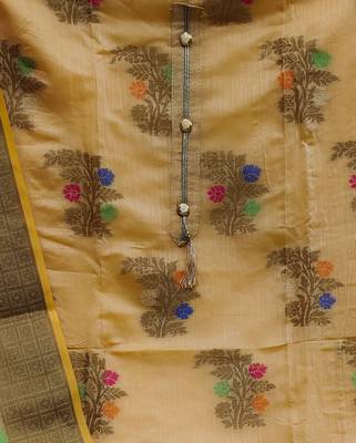 beige jacquard woven dress material 4