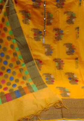 yellow jacquard woven dress material 2