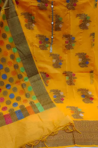 yellow jacquard woven dress material