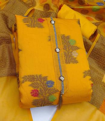 yellow jacquard woven dress material 3