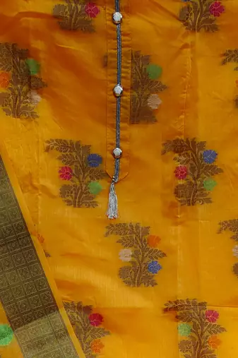 yellow jacquard woven dress material
