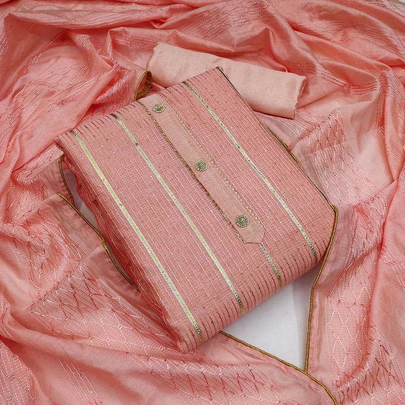 peach cotton woven dress material