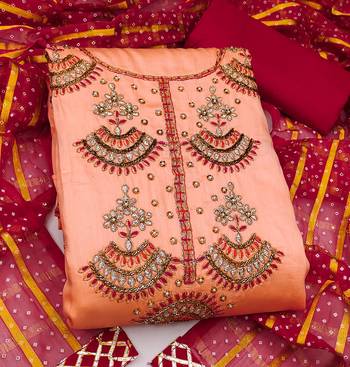 peach cotton hand embroidery dress material 2