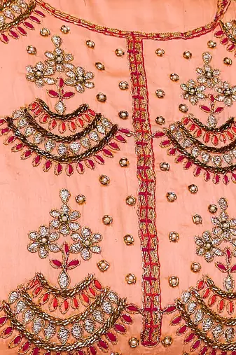peach cotton hand embroidery dress material