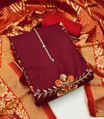 maroon cotton embroidered dress material