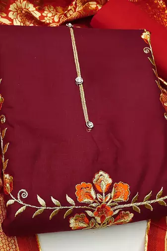 maroon cotton embroidered dress material