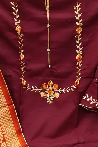 maroon cotton embroidered dress material