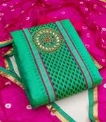 green chanderi hand embroidery dress material