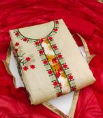 beige chanderi embroidered dress material