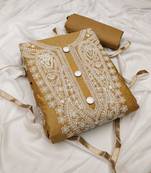 beige cotton embroidered dress material