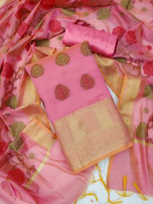 pink jacquard woven dress material 1