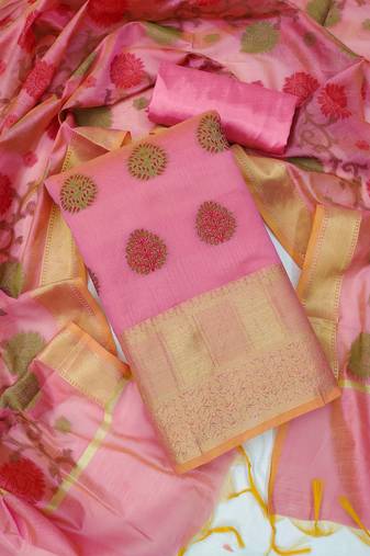 pink jacquard woven dress material