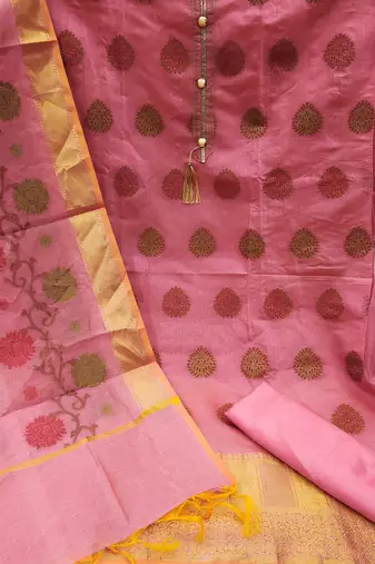 pink jacquard woven dress material