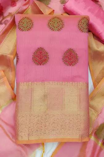 pink jacquard woven dress material