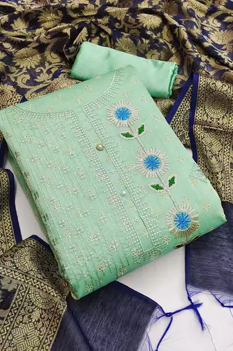 light green cotton sequins dress material