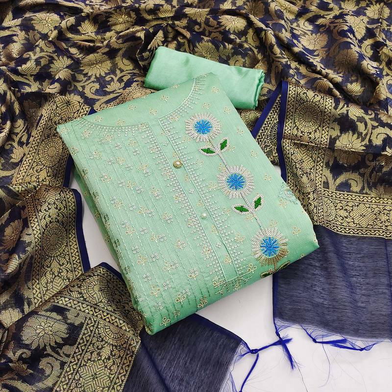 light green cotton sequins dress material