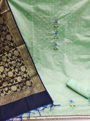 light green cotton sequins dress material 2