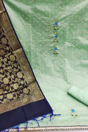 light green cotton sequins dress material
