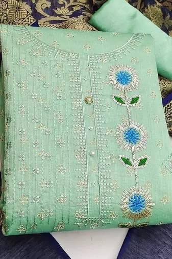 light green cotton sequins dress material