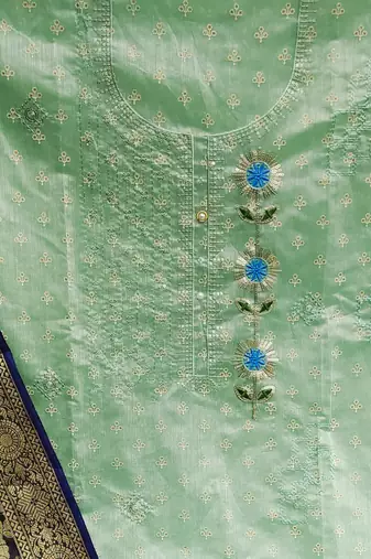 light green cotton sequins dress material
