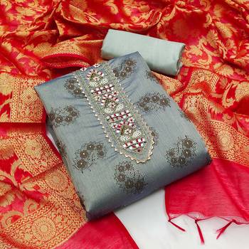 grey cotton hand embroidery dress material 1
