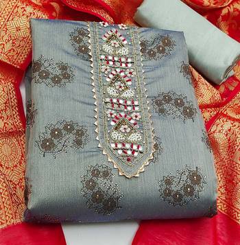 grey cotton hand embroidery dress material 3