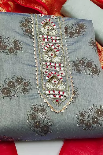 grey cotton hand embroidery dress material