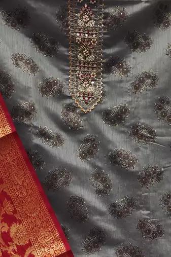 grey cotton hand embroidery dress material