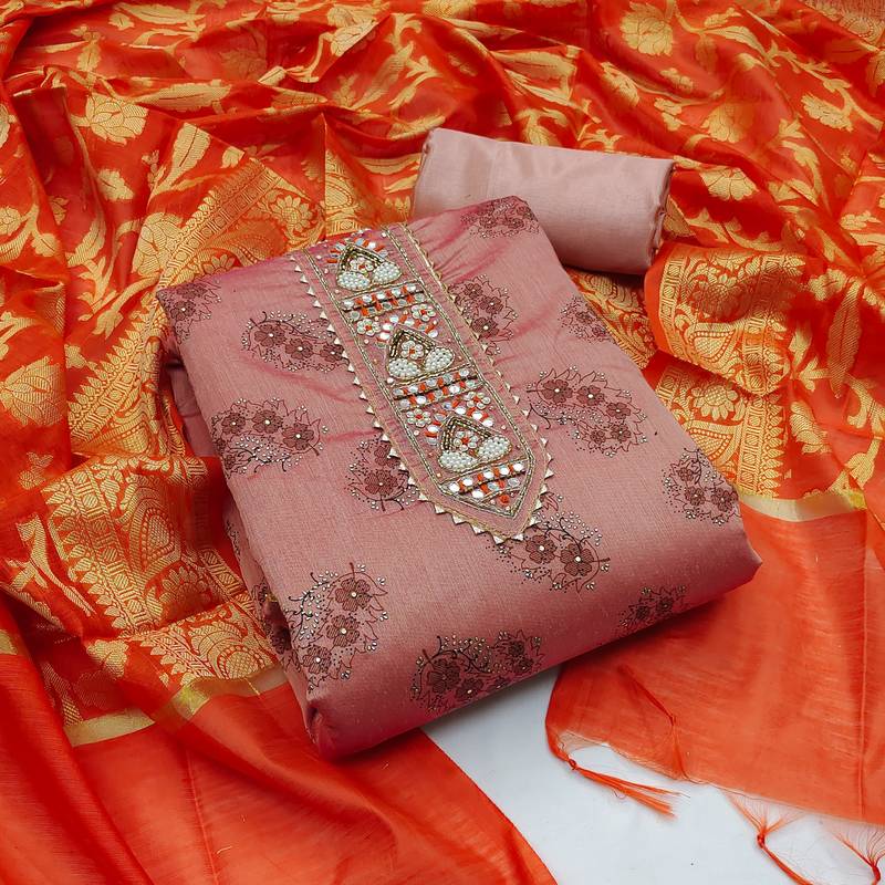 pink cotton hand embroidery dress material