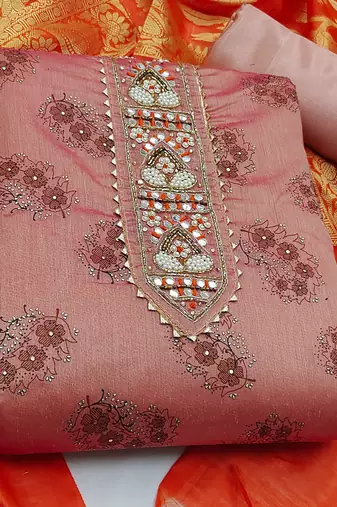 pink cotton hand embroidery dress material