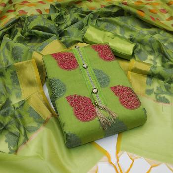green jacquard woven dress material 1