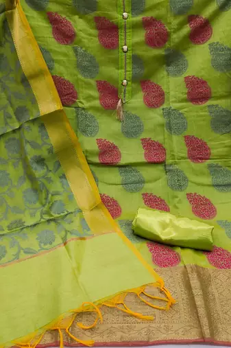 green jacquard woven dress material