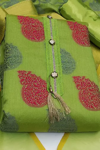 green jacquard woven dress material