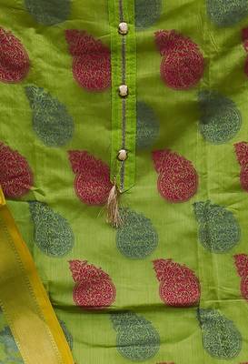 green jacquard woven dress material 4