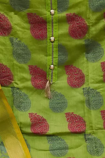green jacquard woven dress material
