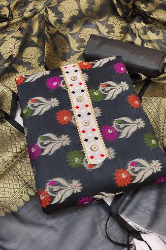 grey jacquard woven dress material