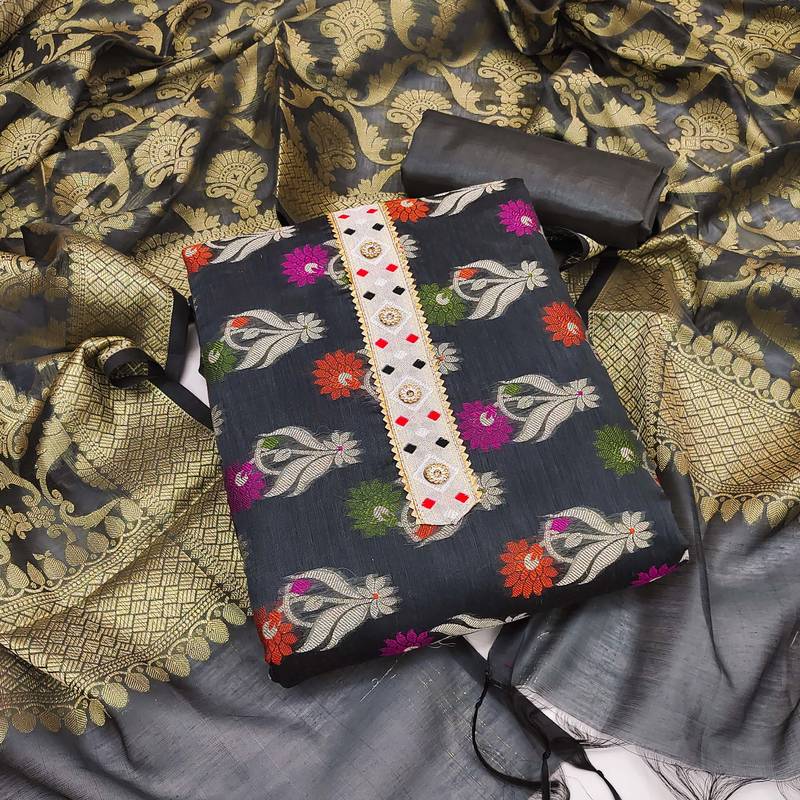 grey jacquard woven dress material