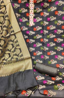 grey jacquard woven dress material 2
