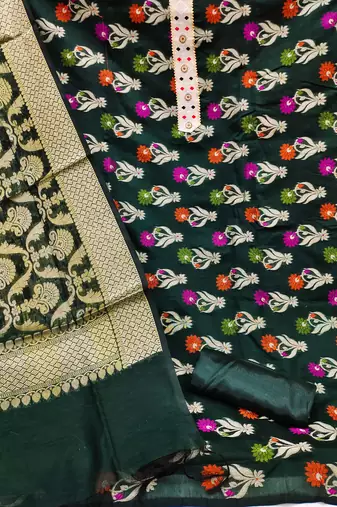 green jacquard woven dress material