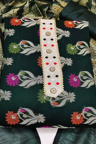 green jacquard woven dress material