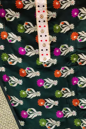 green jacquard woven dress material