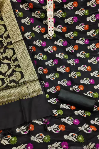 black jacquard woven dress material