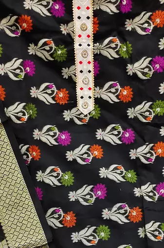 black jacquard woven dress material